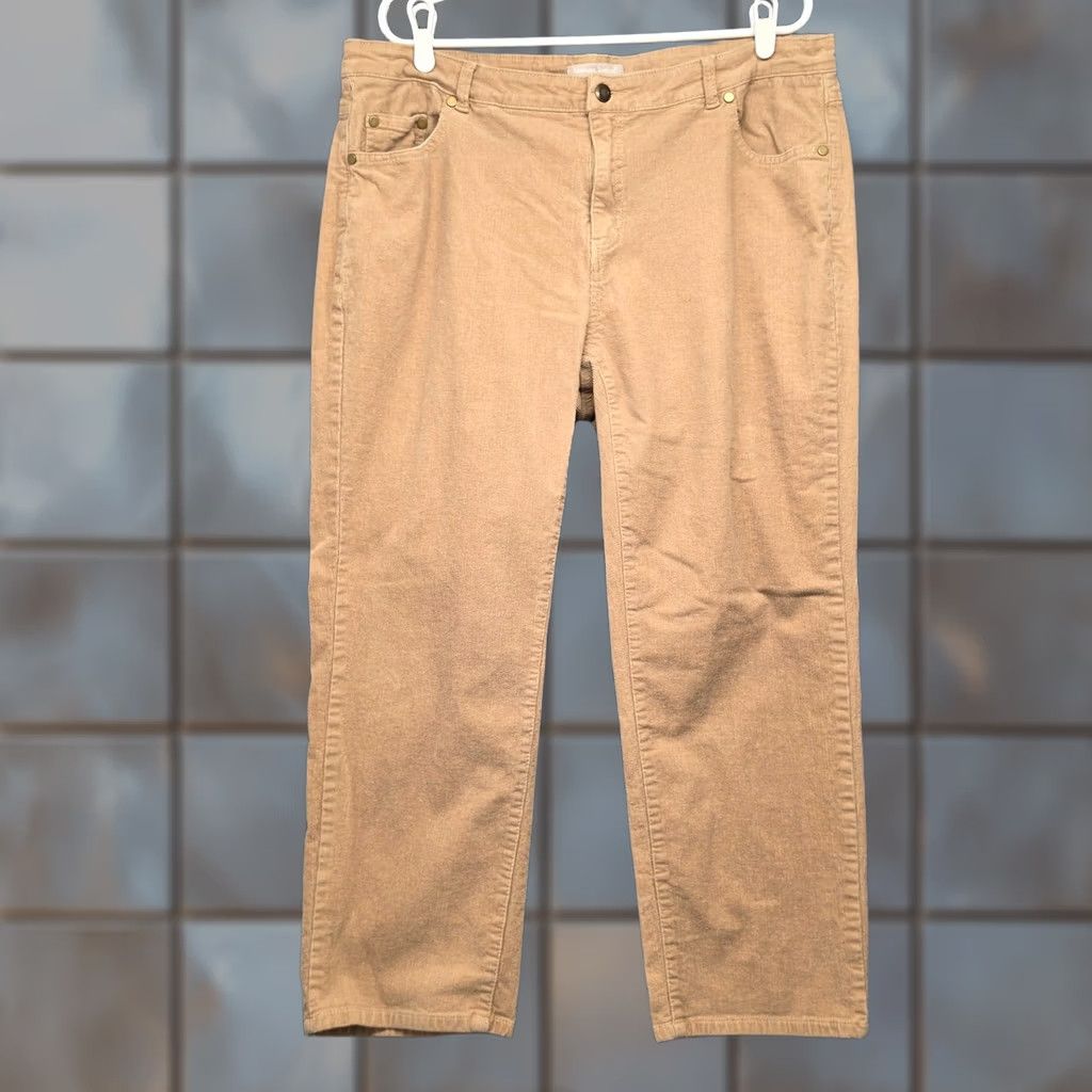 Vintage Woman Within Pants Womens 20W Beige Fine Wale Corduroy Straight Leg Stretch Size 42" / US 20 - 1 Thumbnail