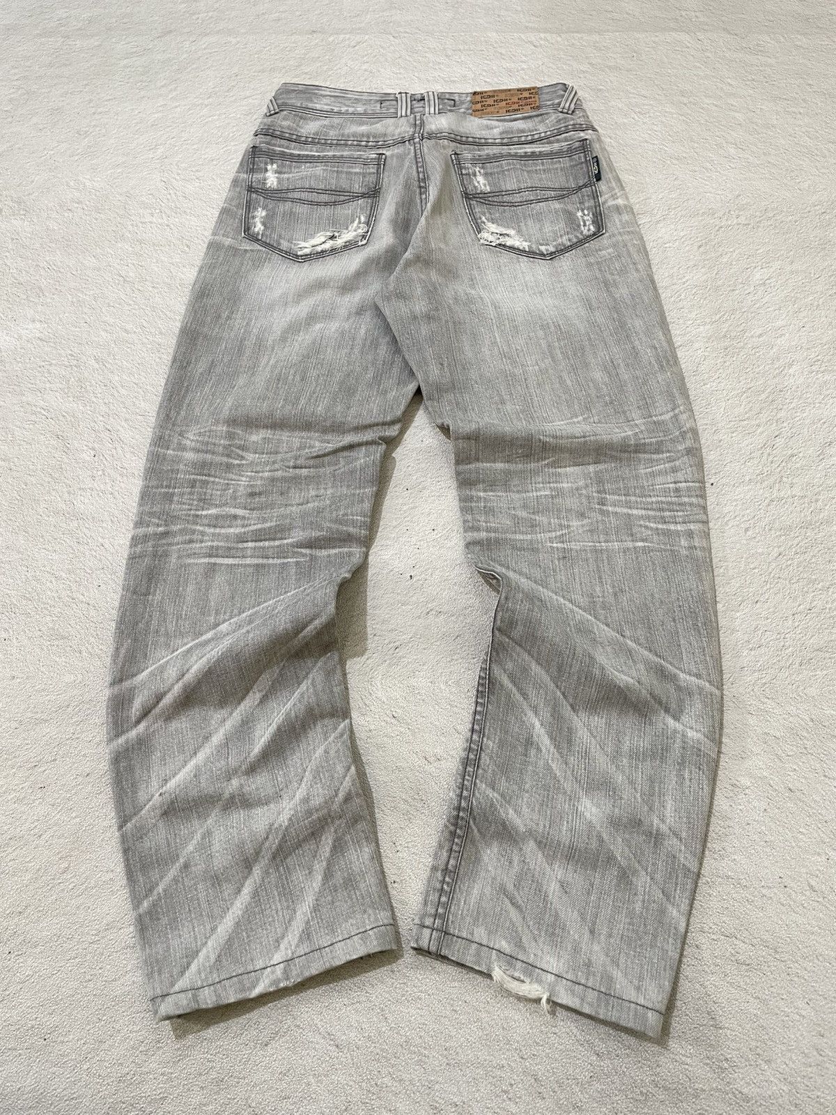 Japanese Brand 2000s IGII Y2K Washed Grey Denim Wide Leg Whiskered Fade Size US 28 / EU 44 - 8 Thumbnail