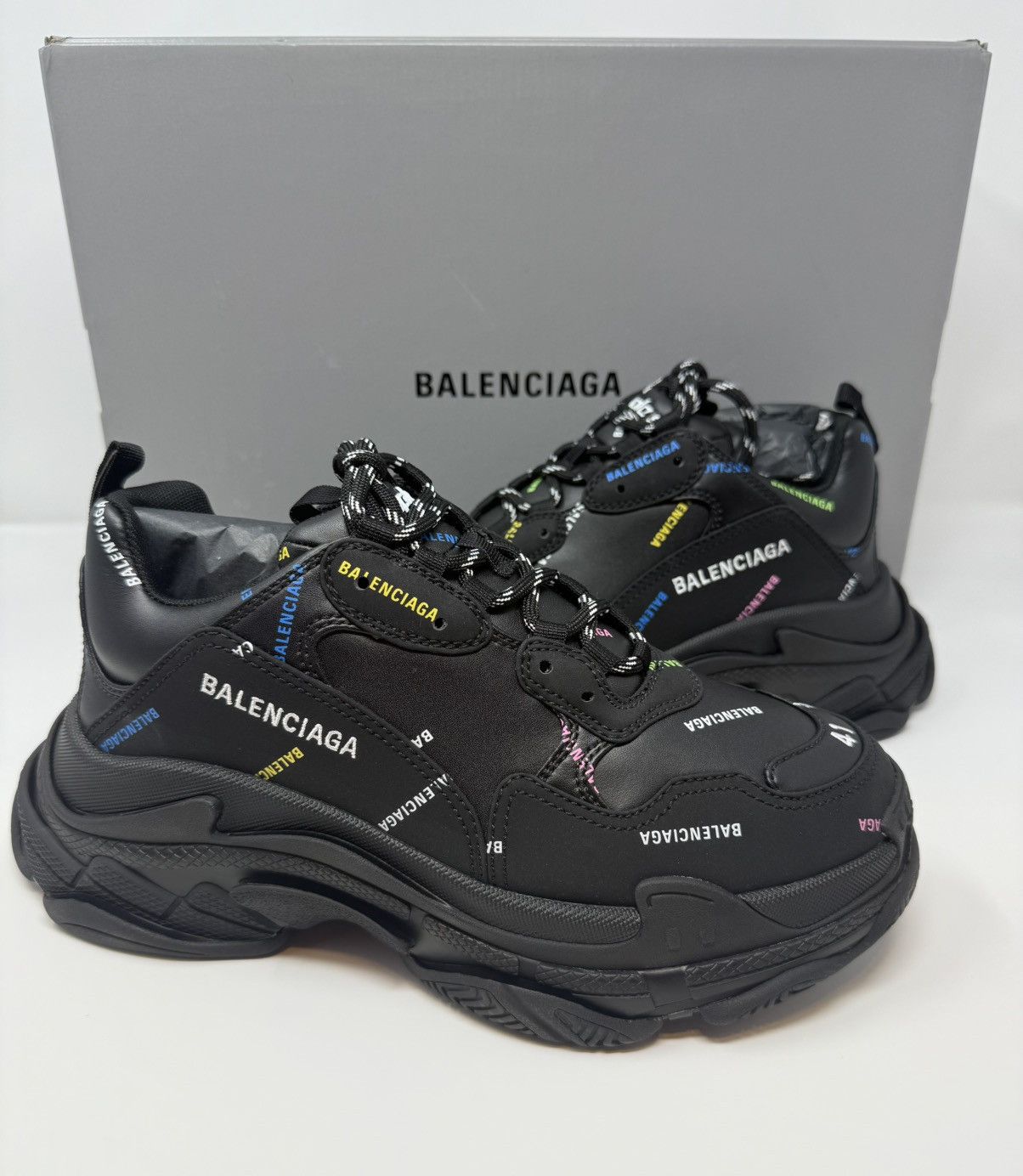 Balenciaga Balenciaga Triple S All Over Logo Sneaker Black/Multi Size US 8 / EU 41 - 1 Thumbnail