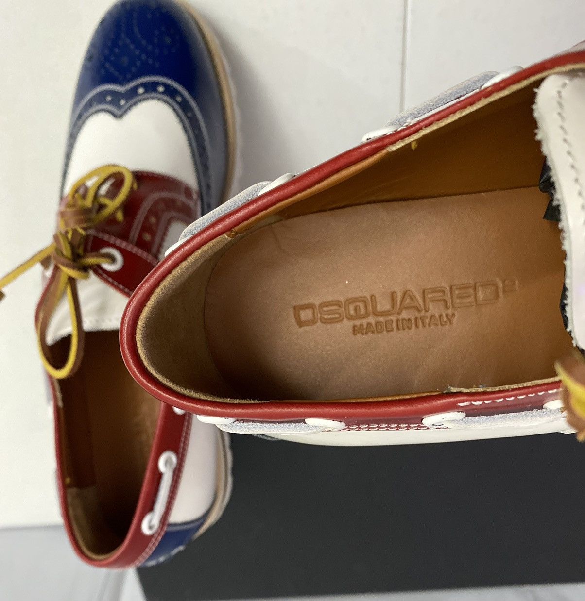 Dsquared2 Dsquared2 🇮🇹 R/W/B Leather Handmade Brogue Boat Shoes 8.5 NEW Size US 8.5 / EU 41-42 - 3 Thumbnail