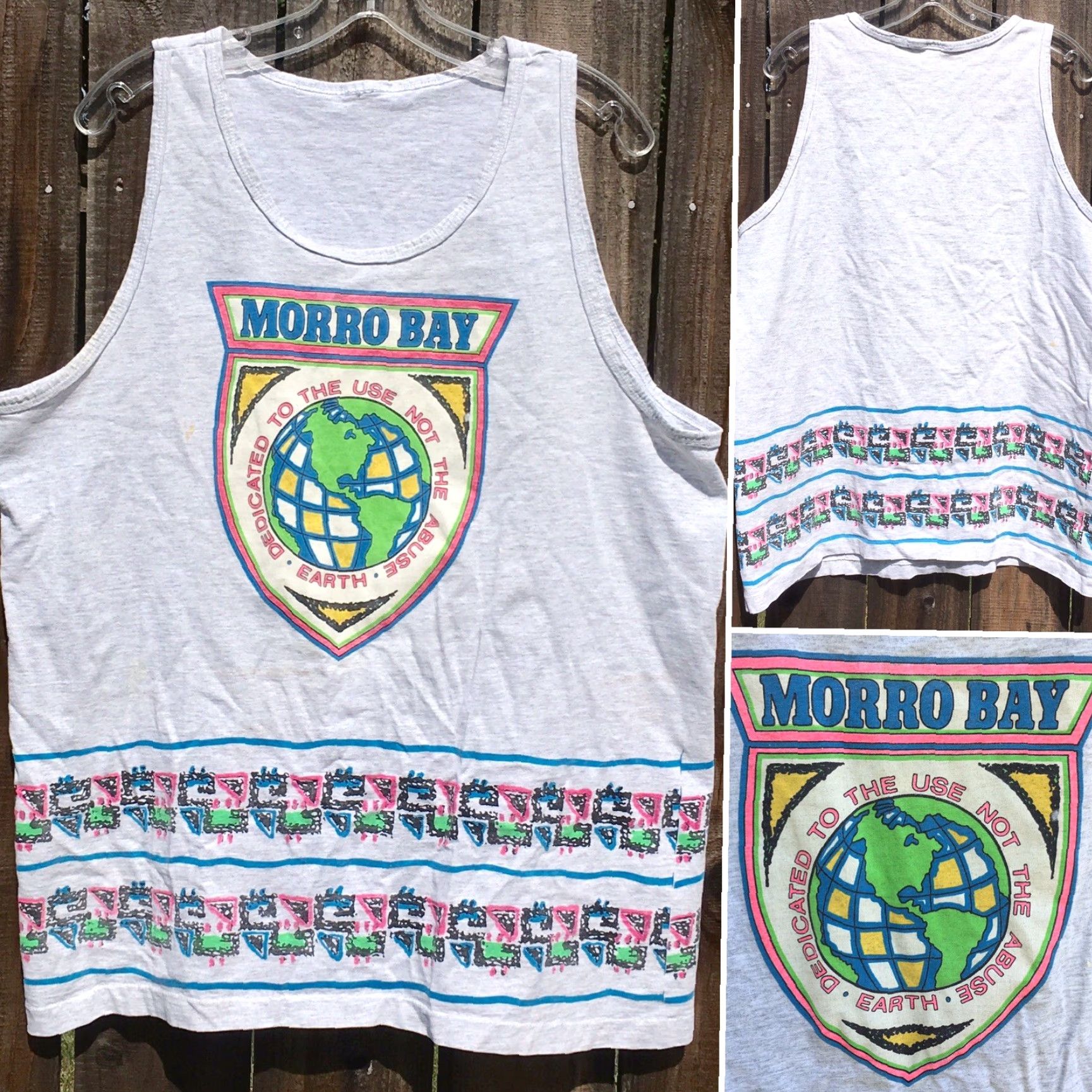 Vintage VINTAGE Morro Bay Earth Neon Graphic Tank Top 80s 90s 1980s Geometric Front Back Mens L/XL Gray Sleeveless Shirt Tank Top Size US L / EU 52-54 / 3 - 6 Thumbnail
