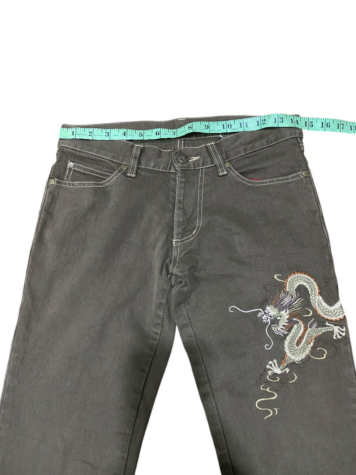 Japanese Brand × Vintage × Vivienne Tam Vintage 90s Vivienne Tam Dragon Embroid Flared Jeans Size 29" - 15 Thumbnail