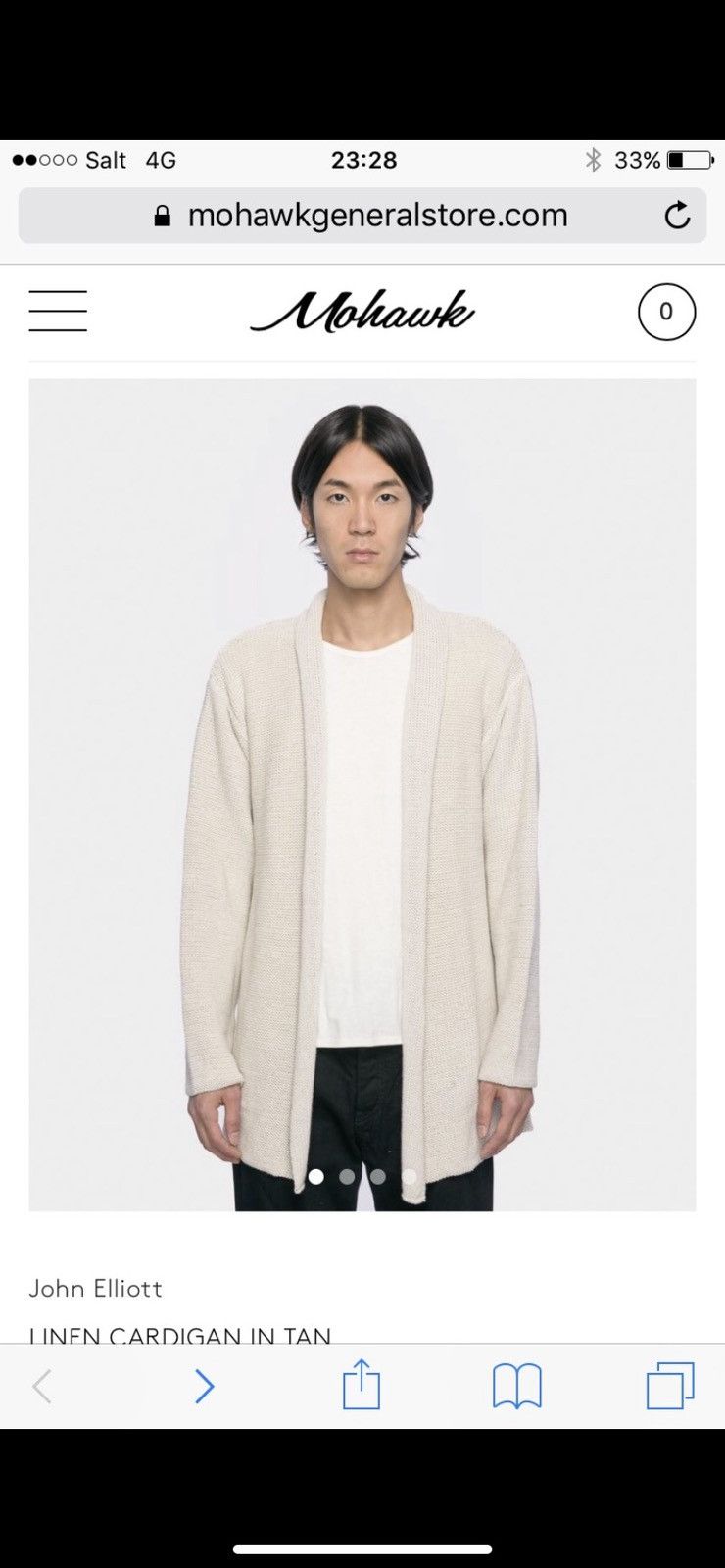 image of John Elliott Linen Cardigan In Tan in Beige, Men's (Size Small)