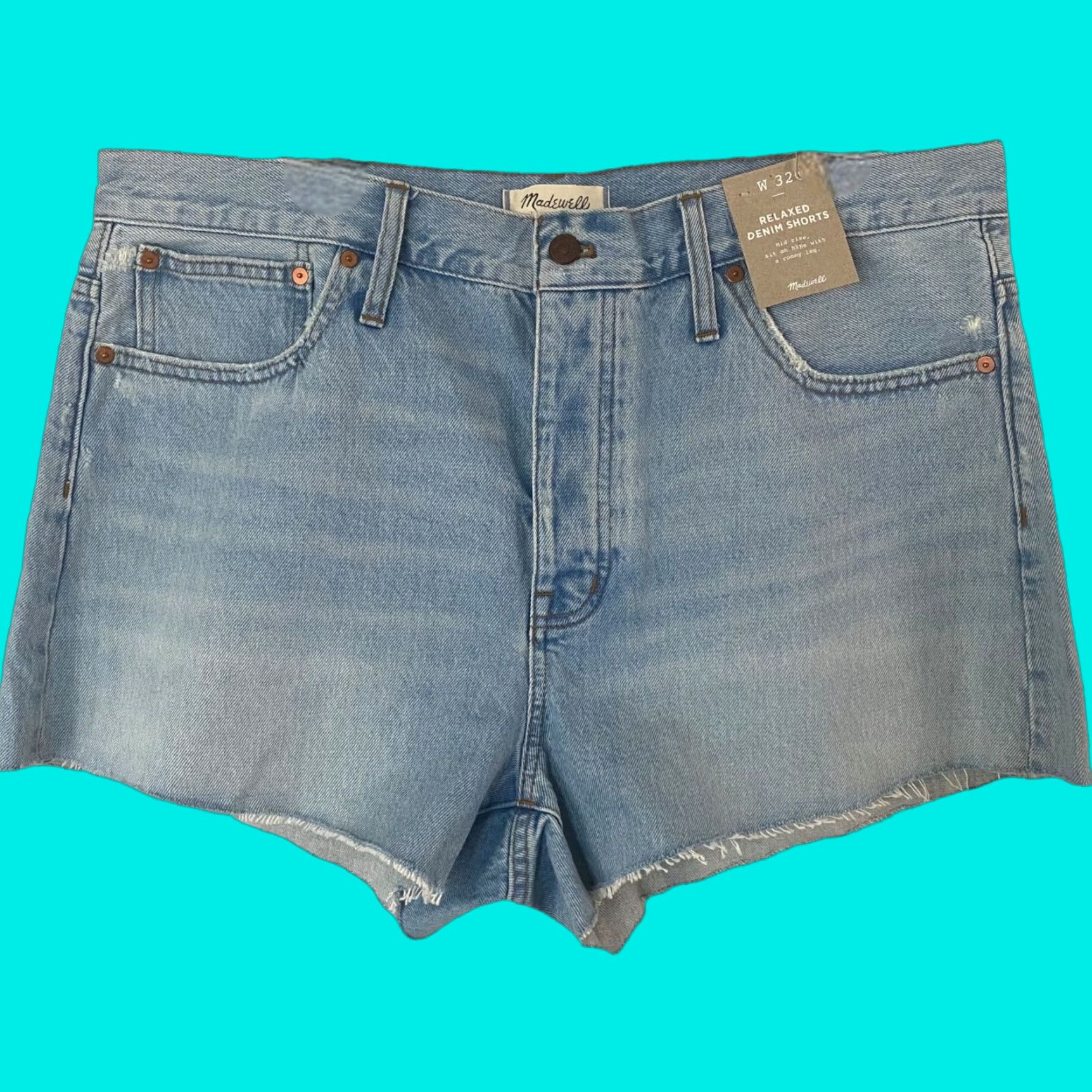 Madewell VINTAGE? Wait—no, it's new with tags. So: Madewell Relaxed Mid-Rise Jean Shorts Women's 32 Light Wash Denim Raw-Hem New Size 24" / US 00 / IT 34 - 1 Thumbnail