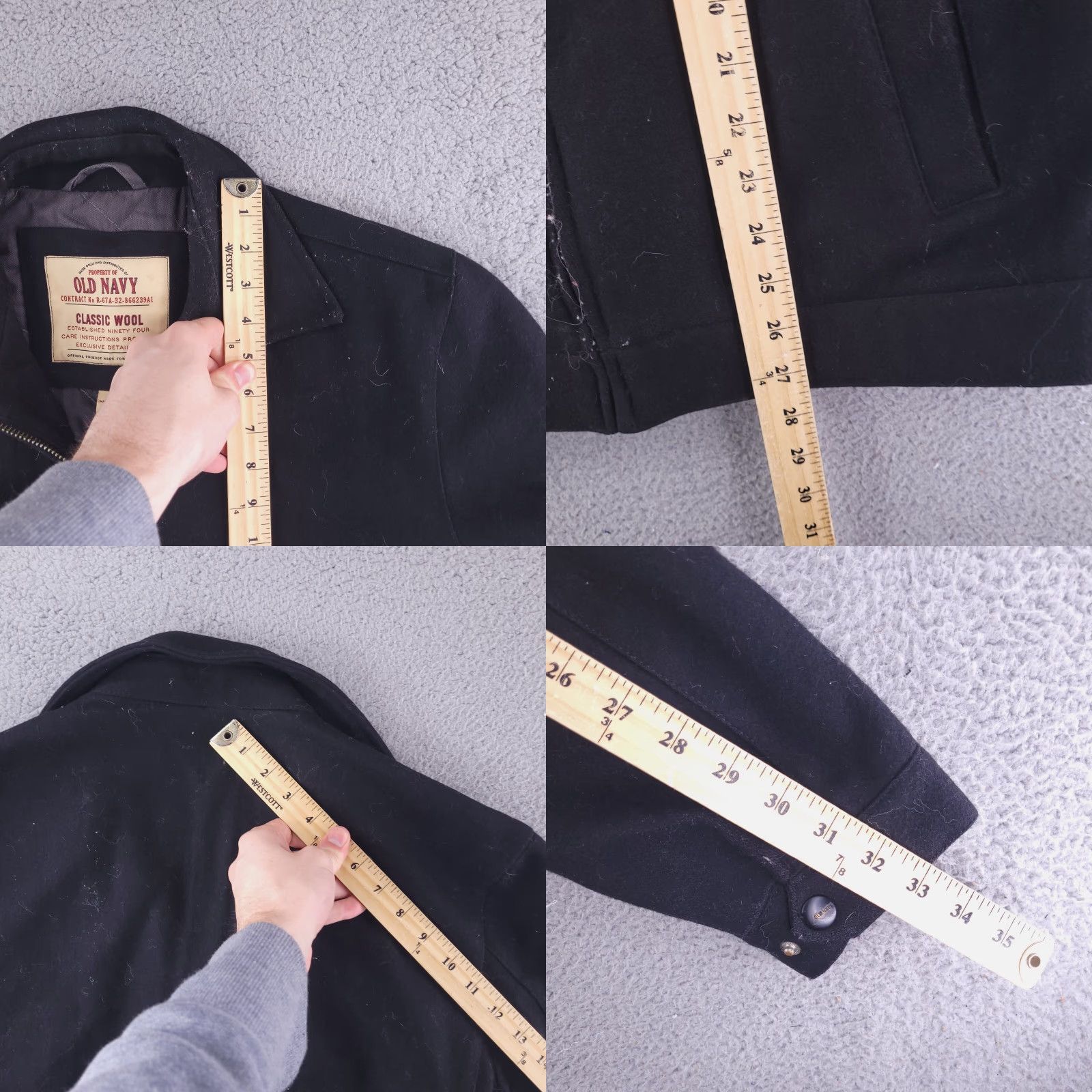 Gap Old Navy Coat Mens Medium Black Wool Zip Quilted Size US M / EU 48-50 / 2 - 8 Thumbnail
