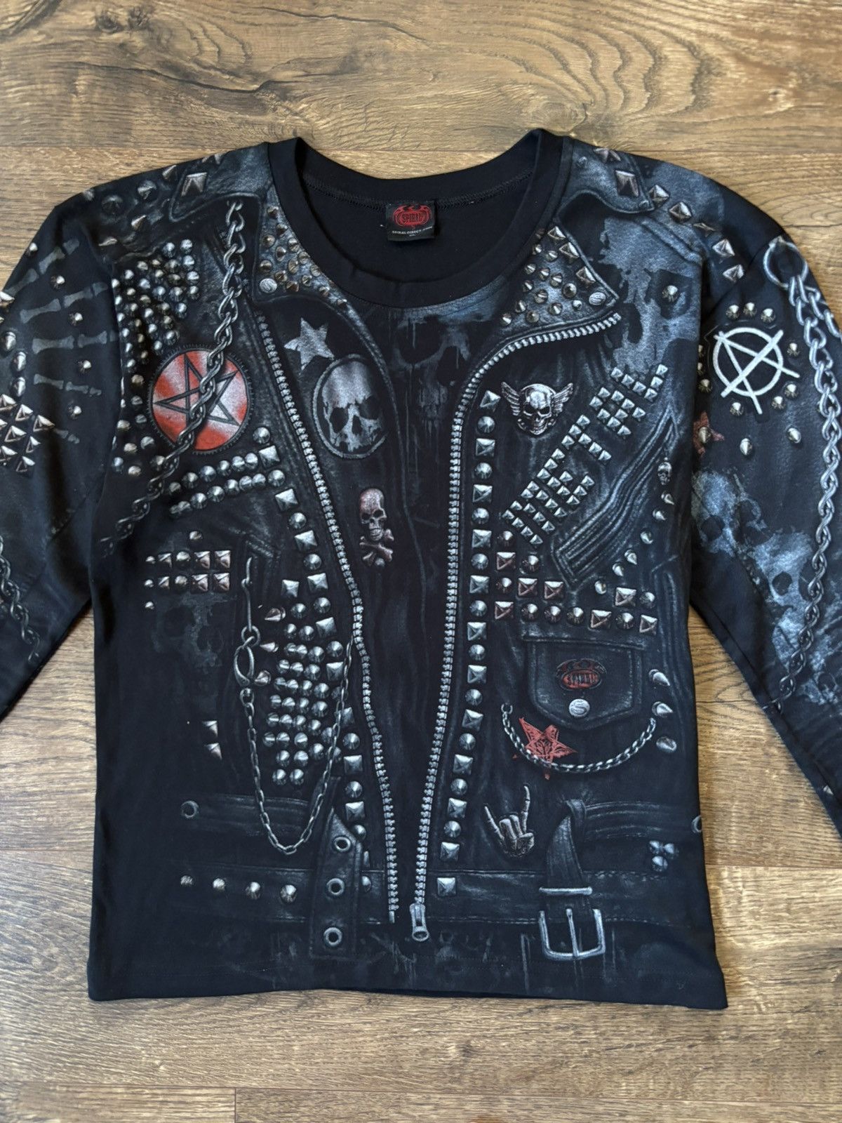 Band Tees × Vintage Spiral Direct Shirt Mens Long Sleeve Black All Over Print Size US XL / EU 56 / 4 - 3 Thumbnail