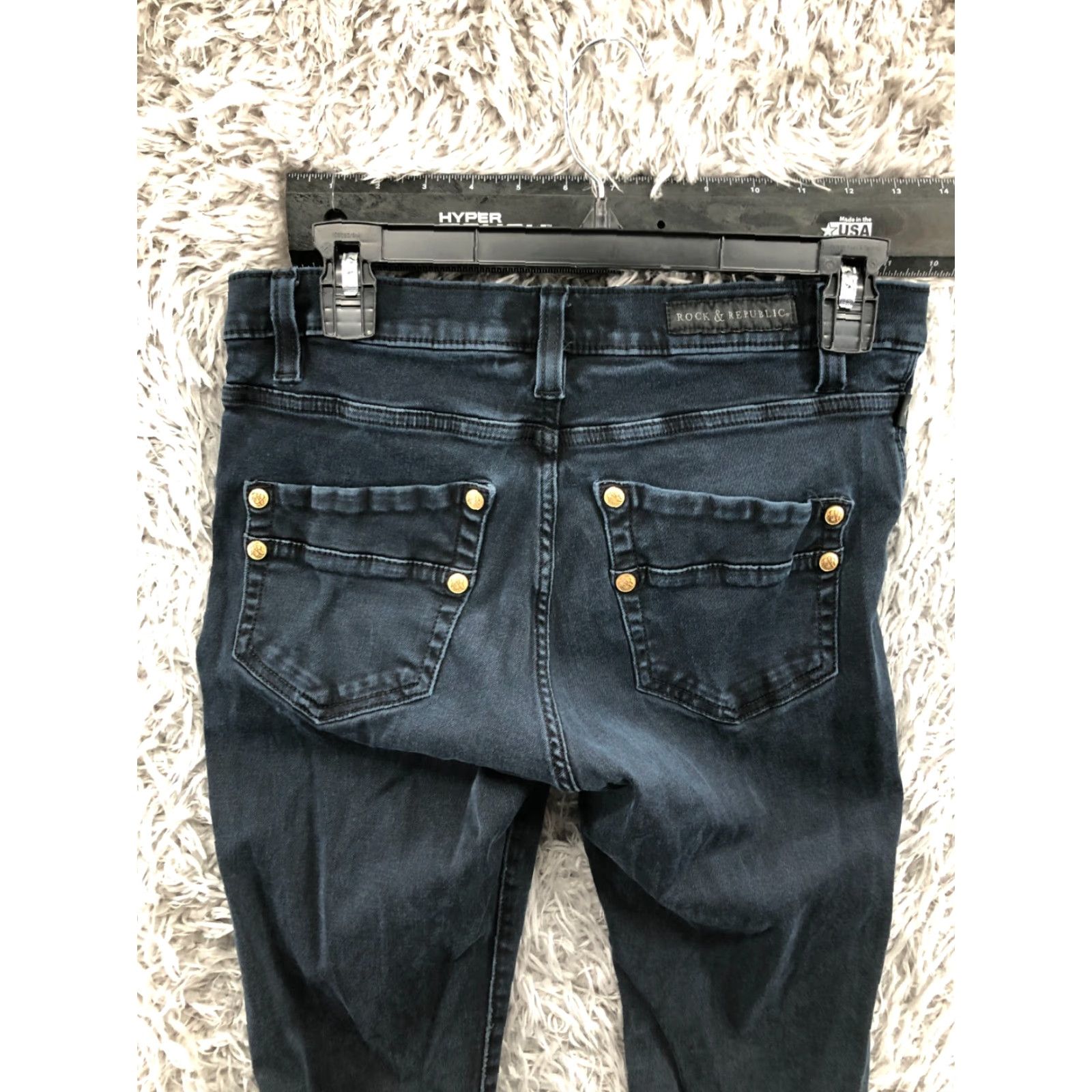 Vintage Rock & Republic Kashmere Skinny Jeans Size 10 Womens Dark Wash Blue Jeans Slim Fit 5-Pocket Denim Cotton Belt Loops Zip Button Size 32" / US 10 / IT 46 - 6 Thumbnail