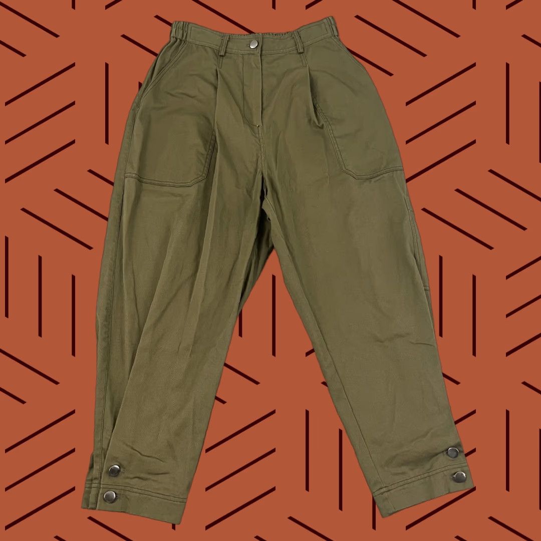 VINTAGE Psophia Women's Pants Size 40 Green Taper High Rise Cropped Casual Dressy