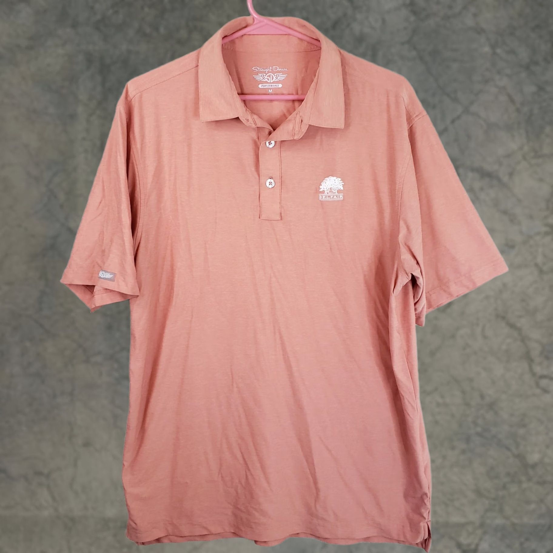 Vintage Straight Down Performance Golf Polo Shirt Men M Coral Collared Button Closure Golf Belfair Hilton Head Size US M / EU 48-50 / 2 - 1 Thumbnail