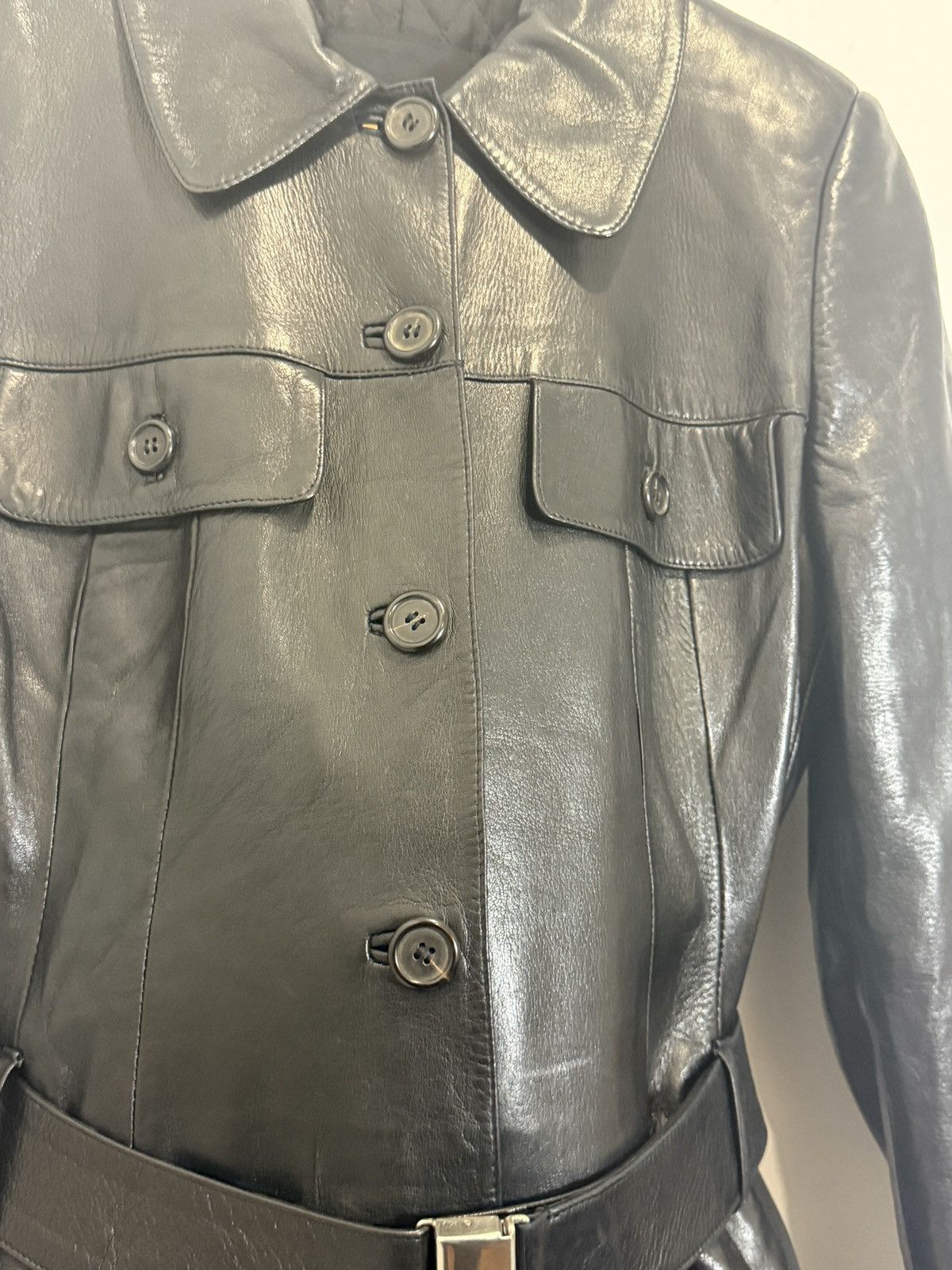 Prada 90’s Leather Belted Jacket Size S / US 4 / IT 40 - 4 Thumbnail