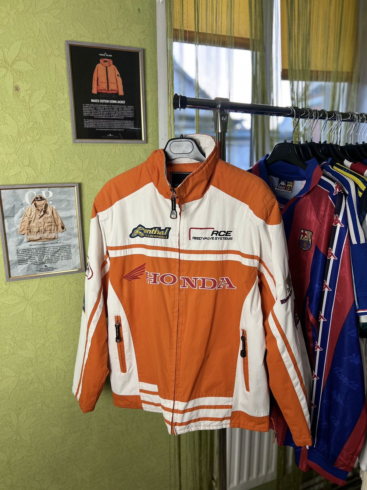 image of Vintage Racing Jacket Honda Big Logo Orange 90's F1, Men's (Size Medium)