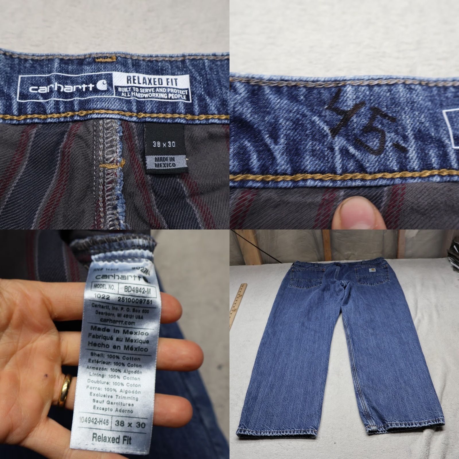Carhartt VINTAGE Carhartt Work Jeans Mens 38x30 Medium Wash Denim Relaxed Straight Flannel Lined Jeans Mens Size US 38 / EU 54 - 8 Thumbnail