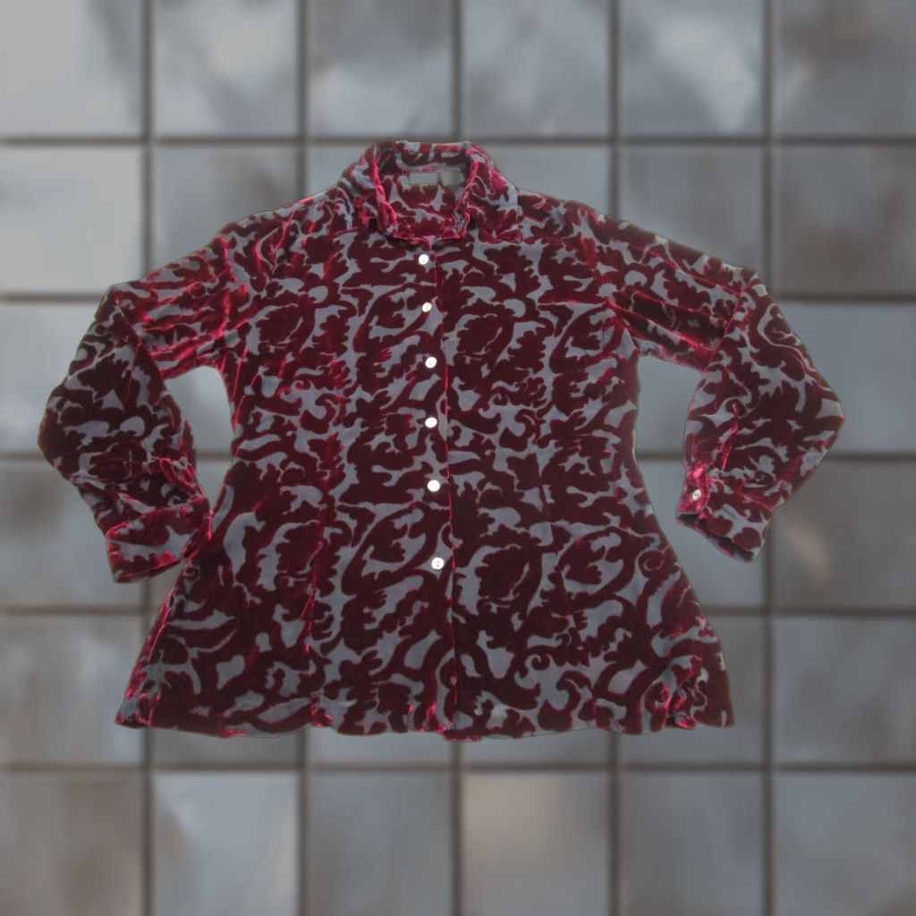 Merona VINTAGE Merona Shirt Womens XS Red Burnout Velvet Floral Sheer y2k Whimsigoth Fairy Boho Size XS / US 0-2 / IT 36-38 - 1 Thumbnail