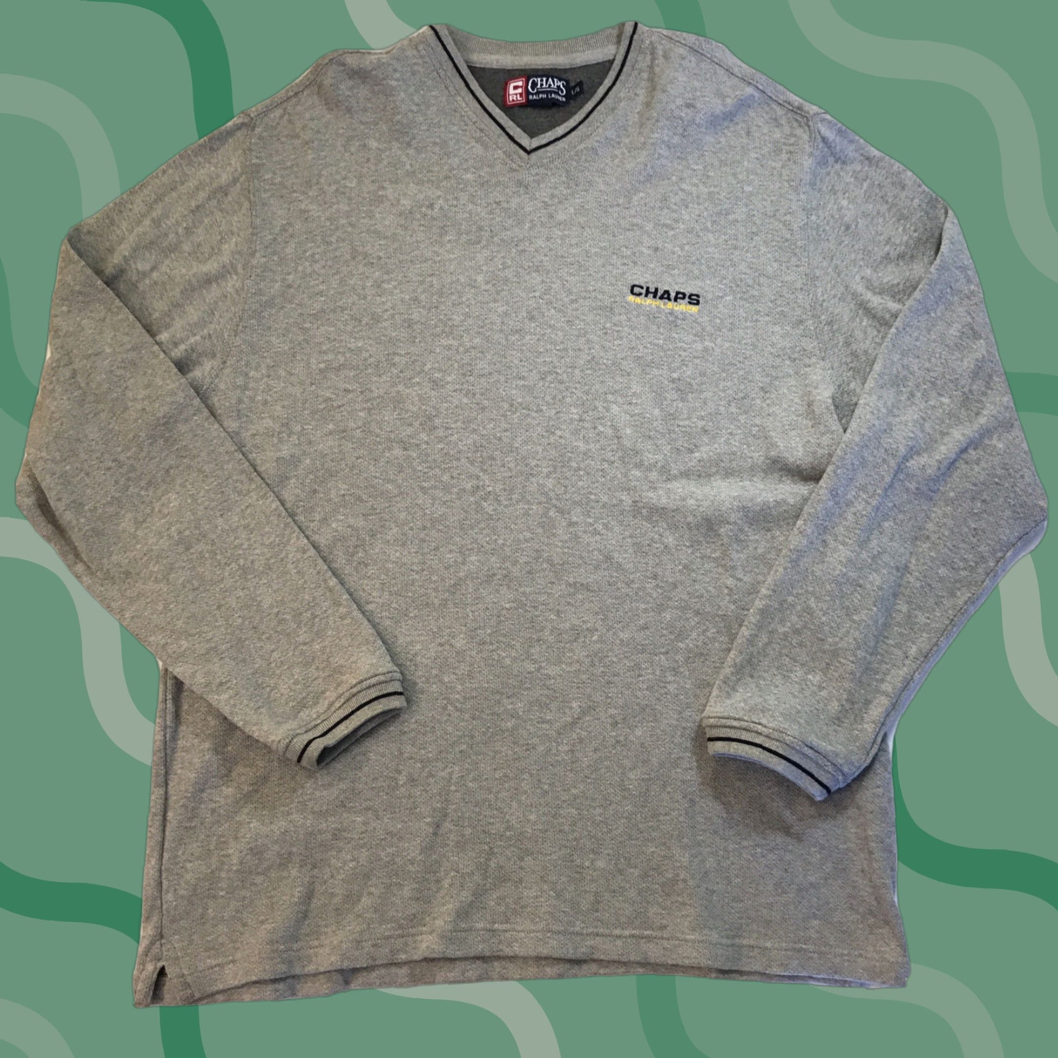 Ralph Lauren VINTAGE Chaps Ralph Lauren Sweater L Gray Embroidered V-Neck Pullover Mens Streetwear Size US L / EU 52-54 / 3 - 1 Thumbnail