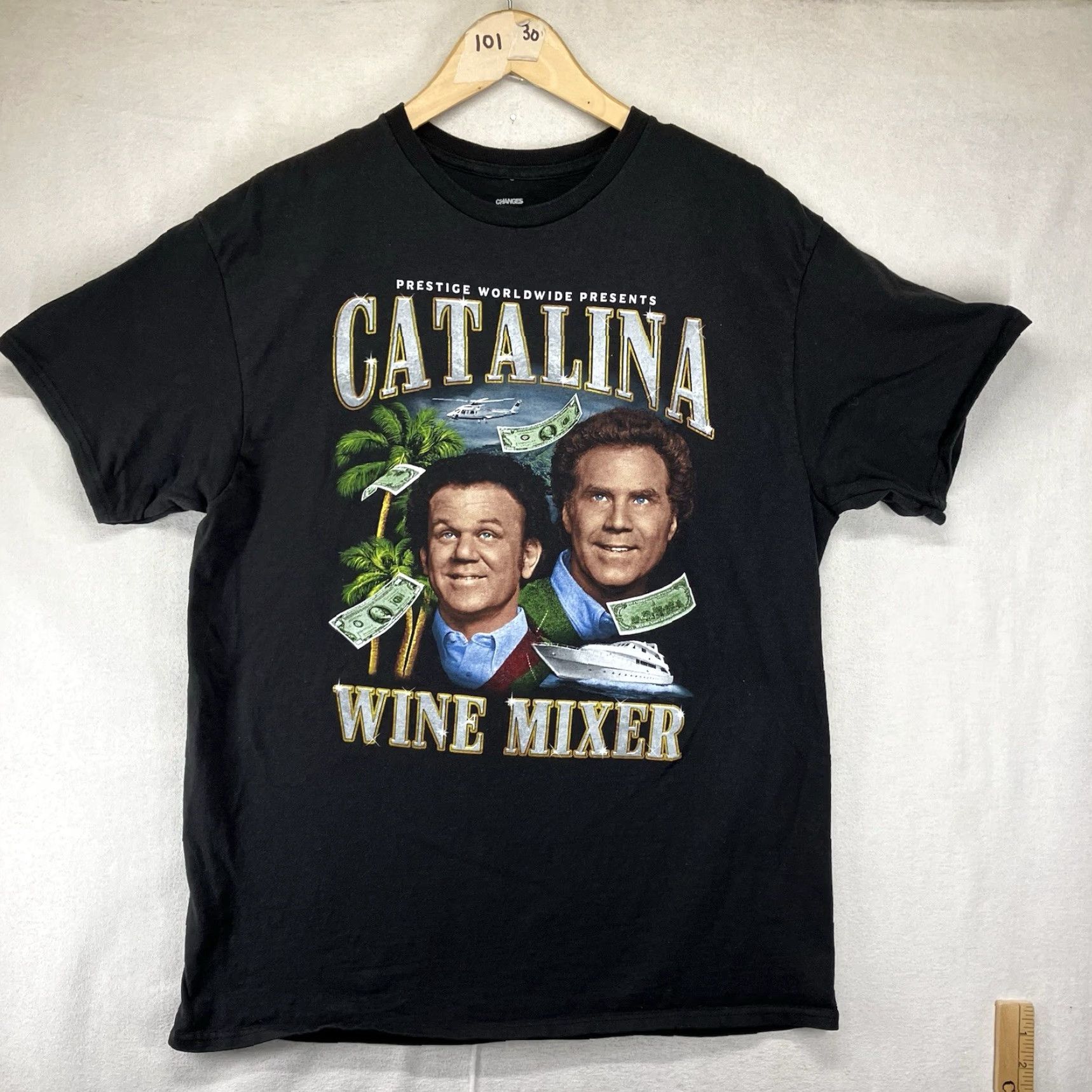 Changes Prestige Worldwide Step Brothers Artwork Catalina Wine Mixer T-Shirt Size M Black Mens Cotton Crew Neck Short Sleeve Graphic Print 2020s Regular Fit Size US M / EU 48-50 / 2 - 2 Thumbnail