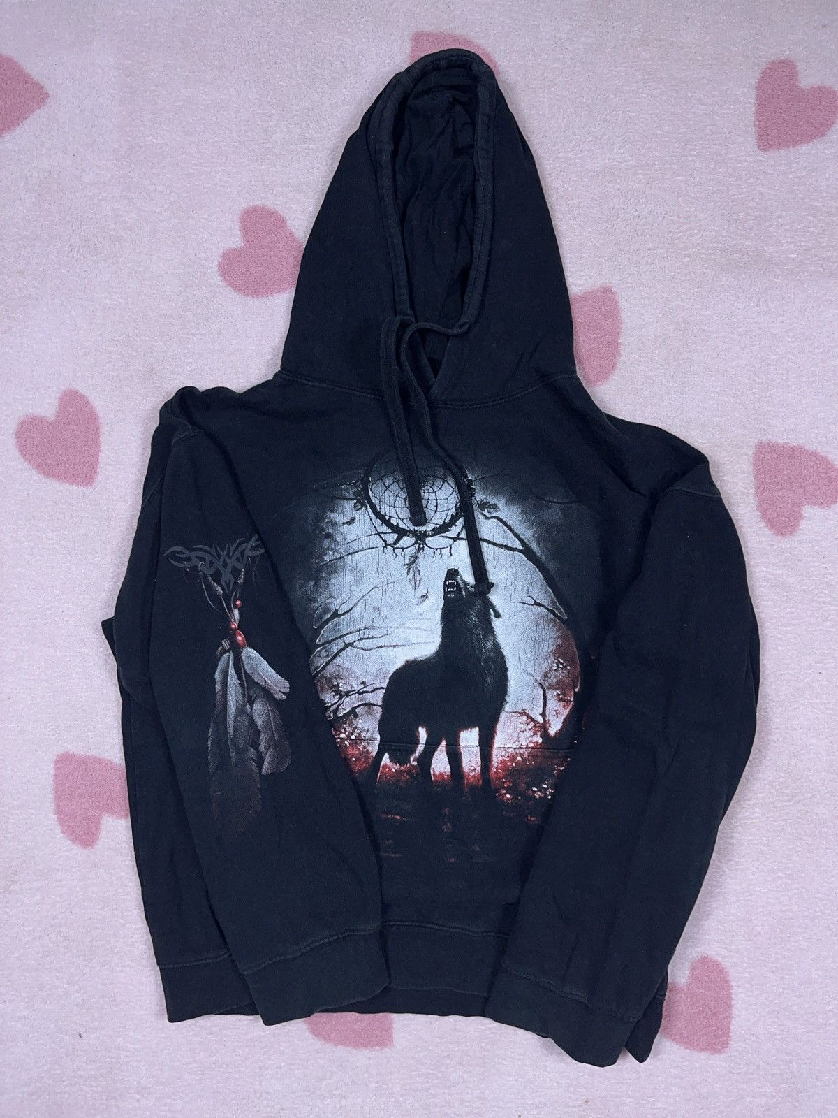 Vintage ➕ y2k vintage wolf spirit animal boxy hoodie washed black Size US M / EU 48-50 / 2 - 2 Thumbnail
