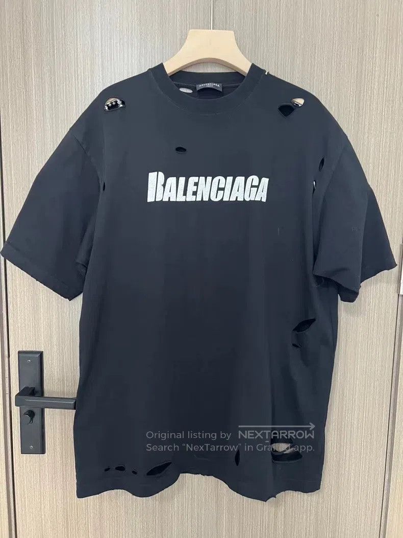 Balenciaga Letter Printed Pattern Hole Short Sleeve