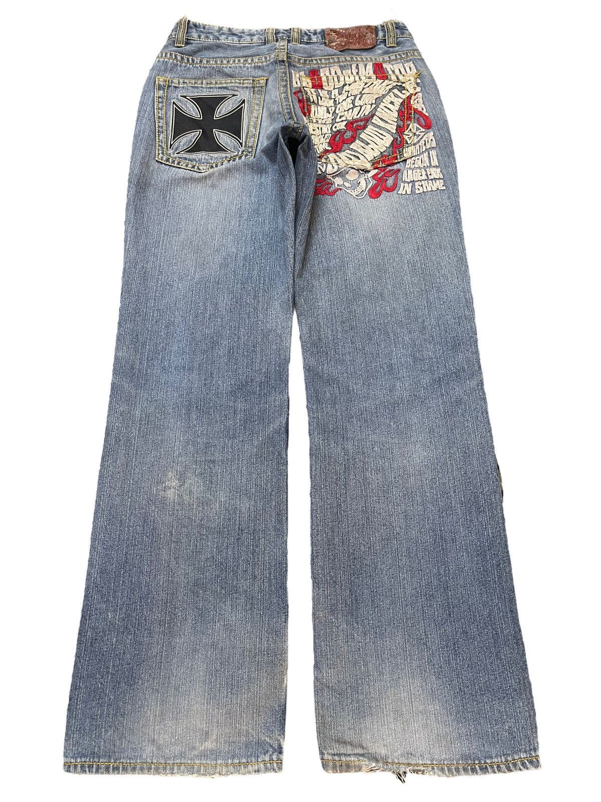 14th Addiction Vintage Japanese Seditionaries Skull Embroidered Baggy Jeans Size US 30 / EU 46 - 1 Thumbnail