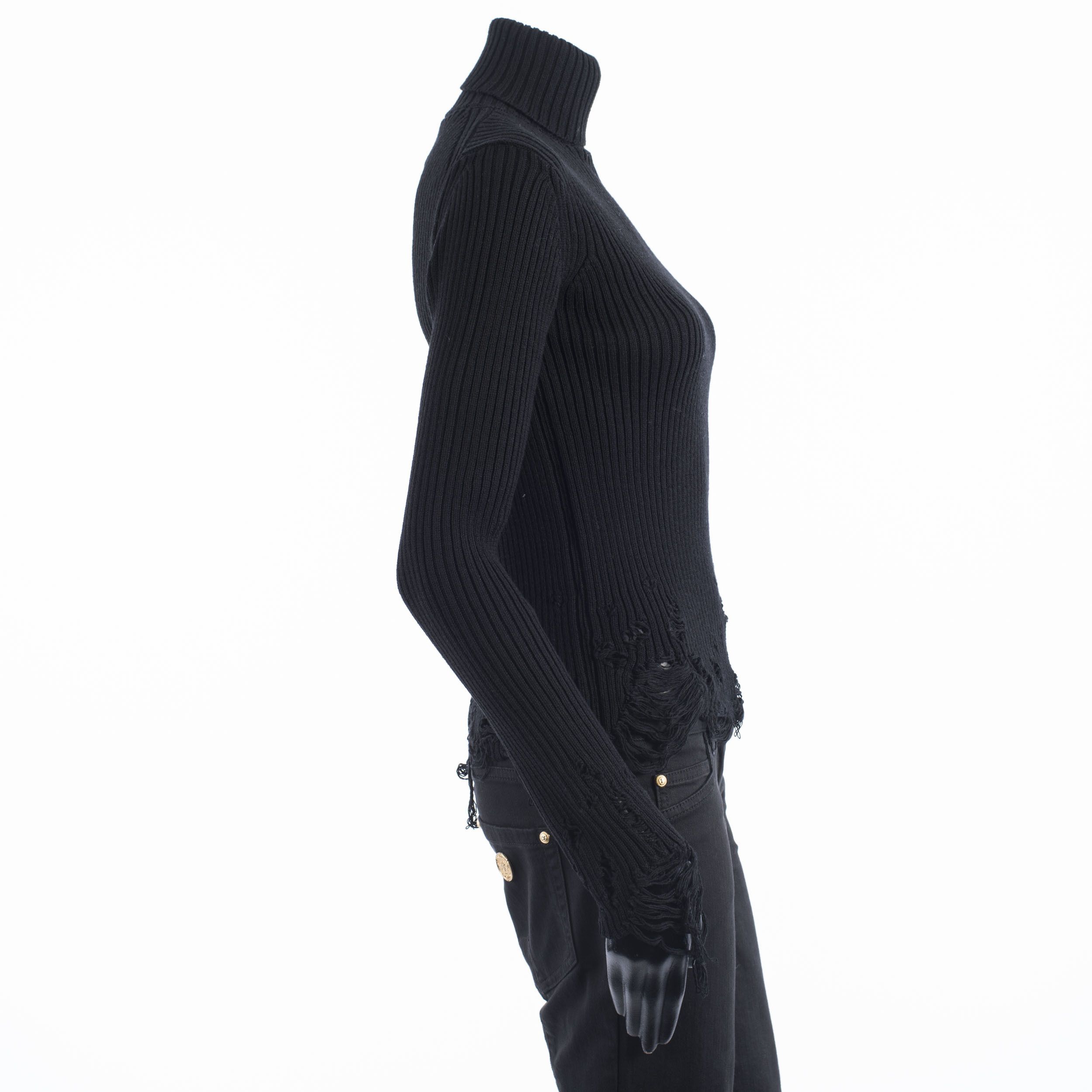 Balenciaga Distressed Long Sleeve Turtleneck Top In Black Rib Knit Size S / US 4 / IT 40 - 7 Thumbnail