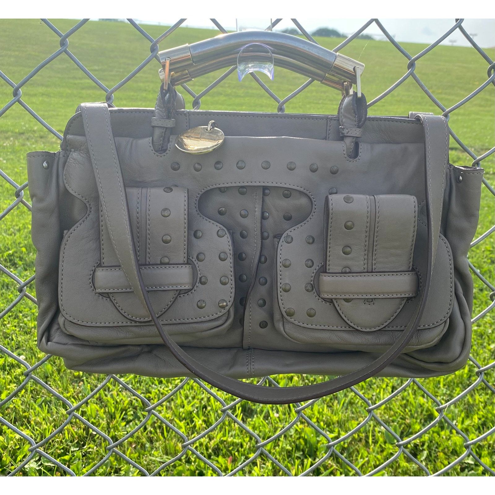 Chloe Vintage 00's Chloé Saskia Grey Leather Studded Tote Size ONE SIZE - 1 Thumbnail