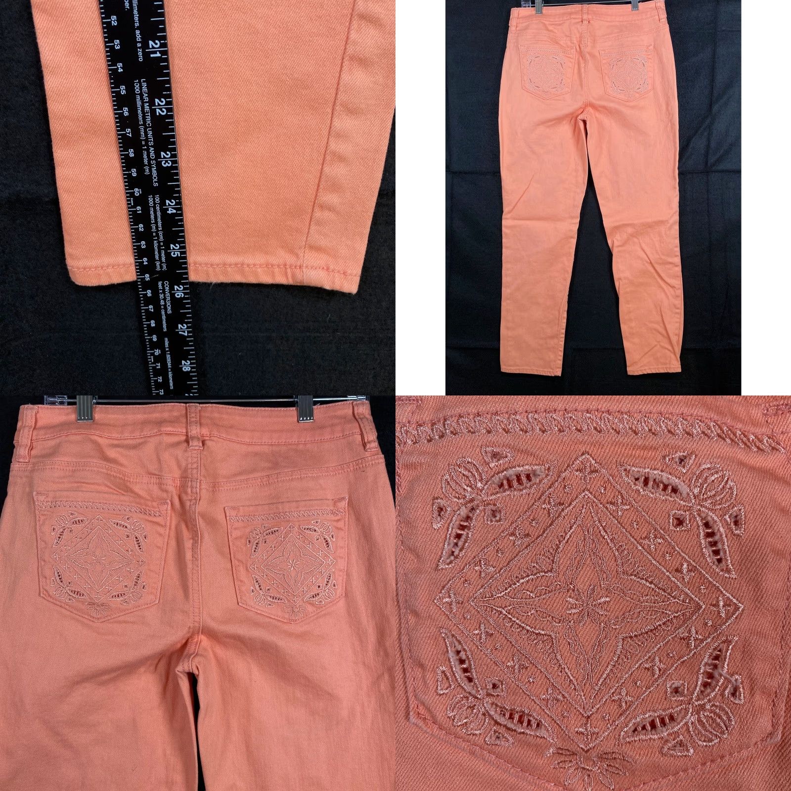 Vintage Chicos Womens Jeans Orange Platinum Ankle Cropped Embroidered Stretch 0 S Denim 5-Pocket Regular Zip Button Womens Size 28" / US 6 / IT 42 - 8 Thumbnail
