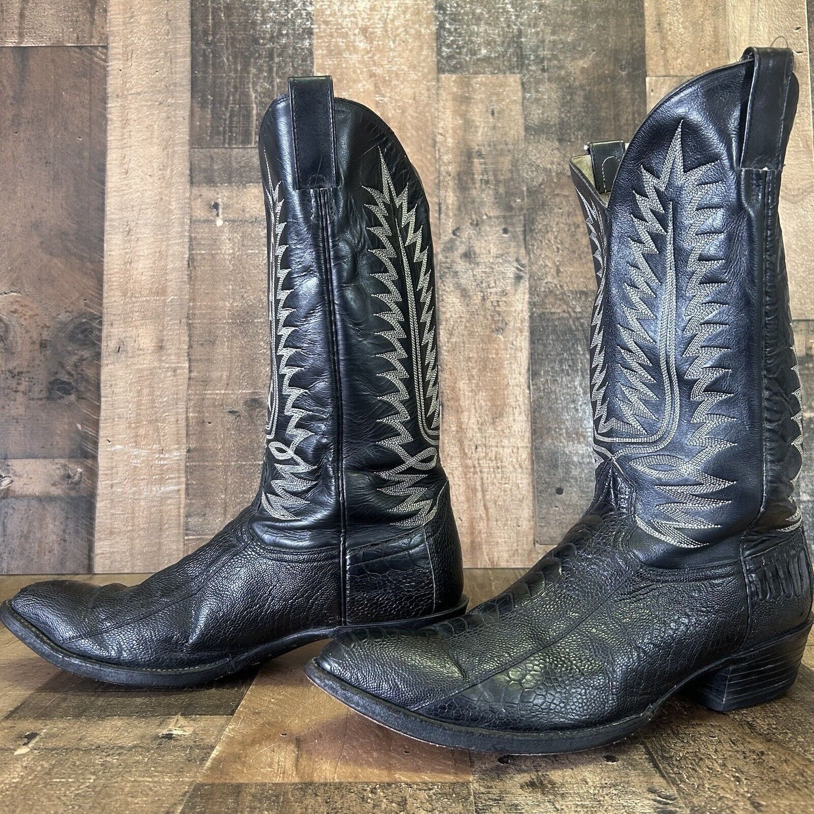 image of Cowtown Vintage Ostrich Leg Cowboy Boots Mens 13 D in Black