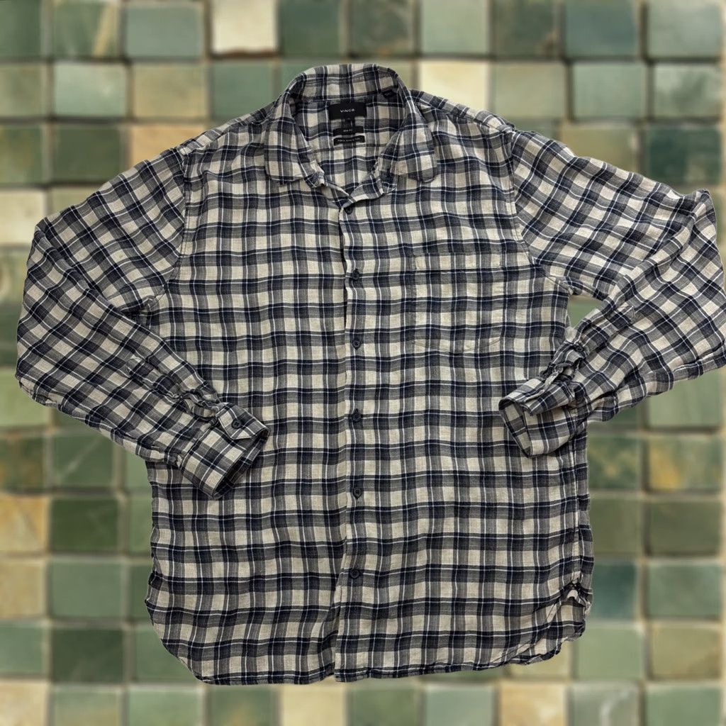 Vince Vince Italy Lyocell Longsleeve Plaid Button-Up Slim Fit XL Men’s, Gray, Button-Up, XL, Regular, Long Sleeve, Slimming, Pre-owned, Italy, Vince Size US XL / EU 56 / 4 - 1 Thumbnail