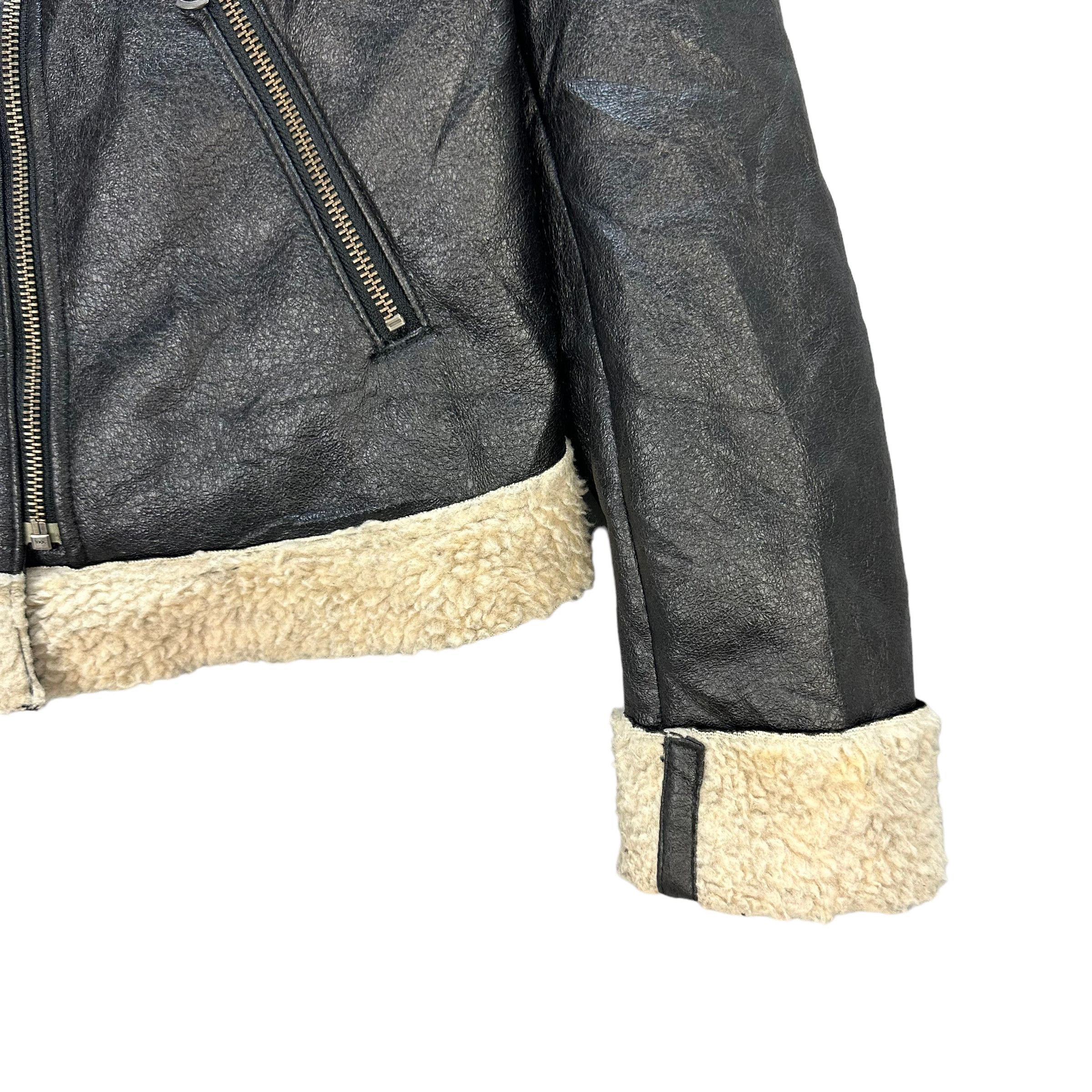 Japanese Brand NEO LEATHER DOUBLE COLLAR SHEARLING JACKET #7535-151 Size L / US 10 / IT 46 - 5 Thumbnail
