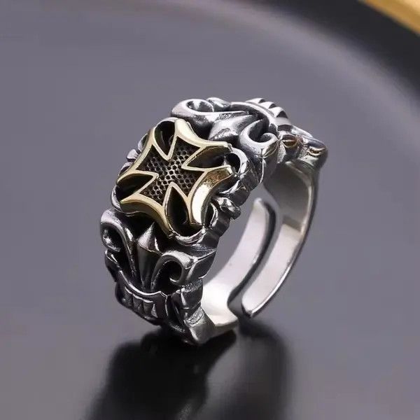 VIBE Punk Big Cross Ring Resizable Retro Gothic Style Size ONE SIZE - 7 Thumbnail