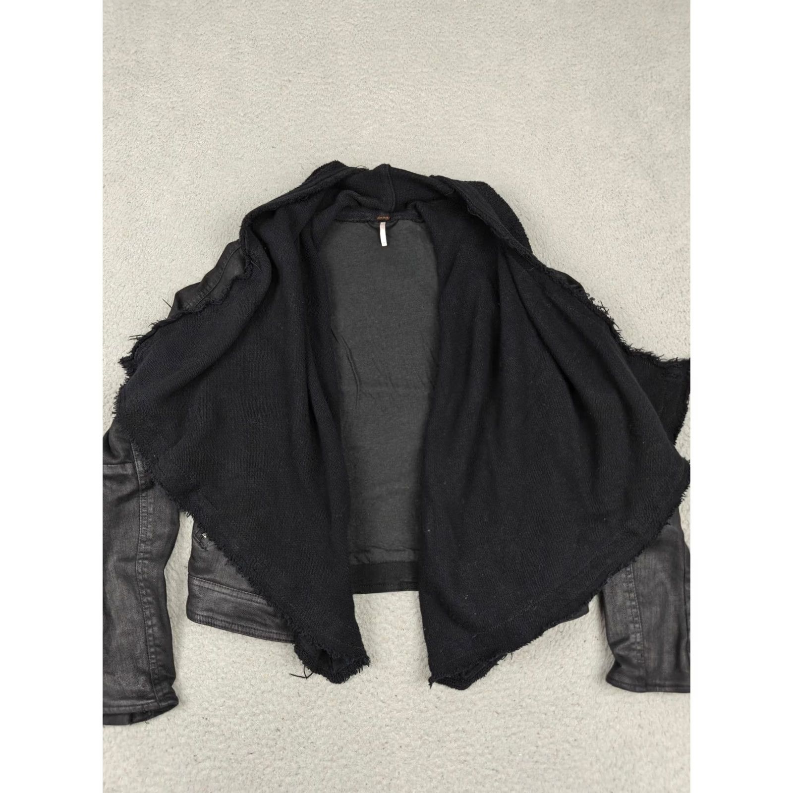 Free People Free People Jacket Womens 6 Black Denim Knit Shawl Moto Zip Pockets Collarless Jackets Size M / US 6-8 / IT 42-44 - 2 Thumbnail