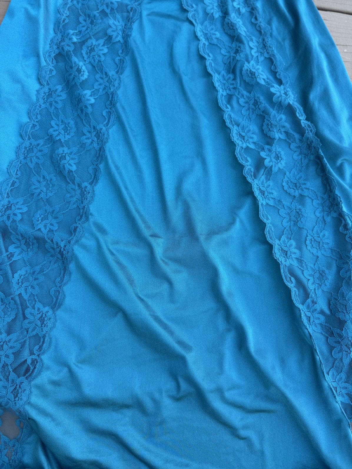 Other Vtg Val Mode Lingerie Slip Dress Nightgown Teal Lace Long Size S / US 4 / IT 40 - 10 Thumbnail