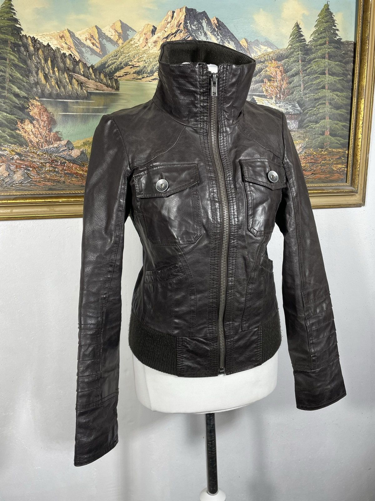 Vintage Brown Retro 90s Genuine Real Leater Bomber Punk Rock Cyber Size S / US 4 / IT 40 - 3 Thumbnail
