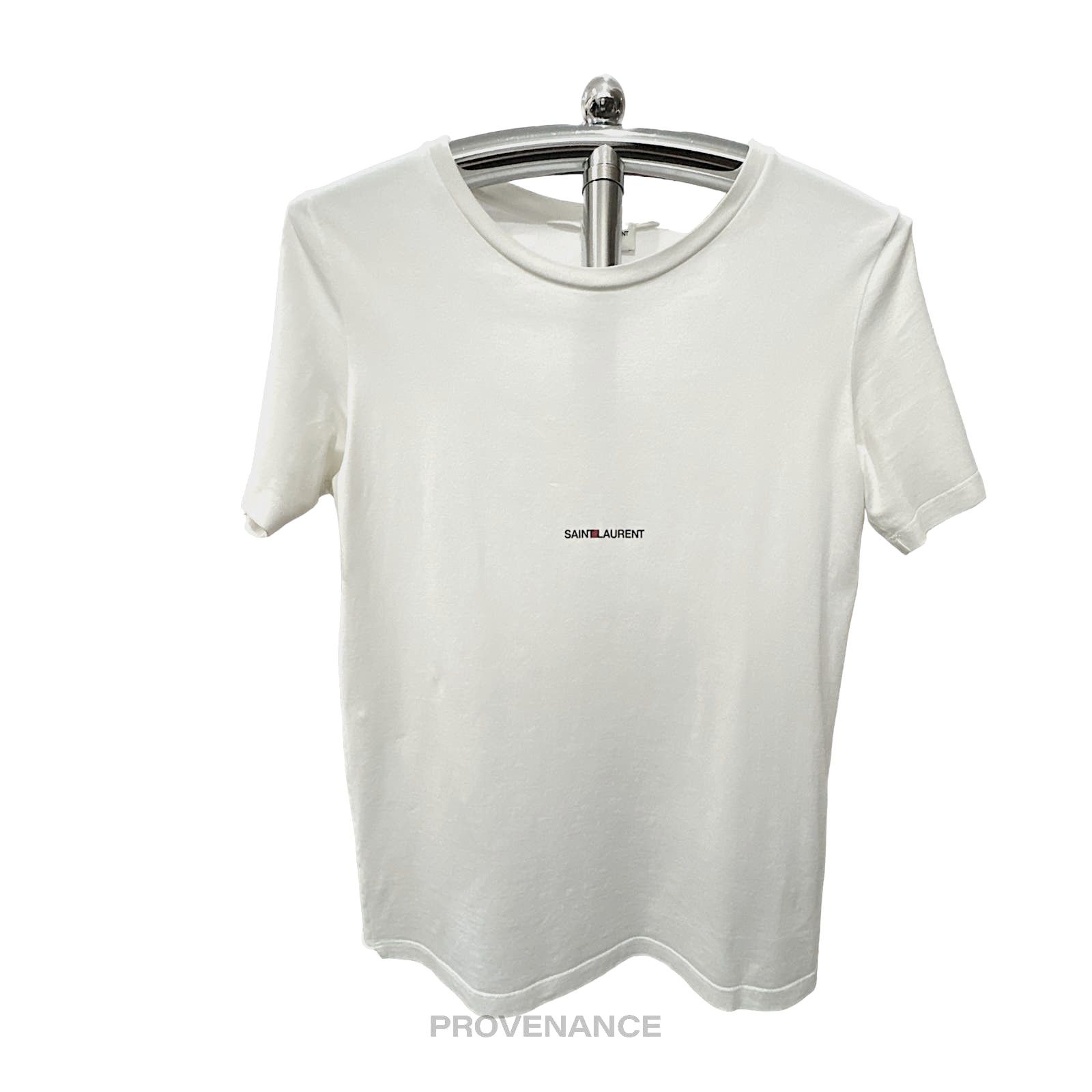 image of Saint Laurent Paris Slp Logo T Shirt - White, Men's (Size XS)