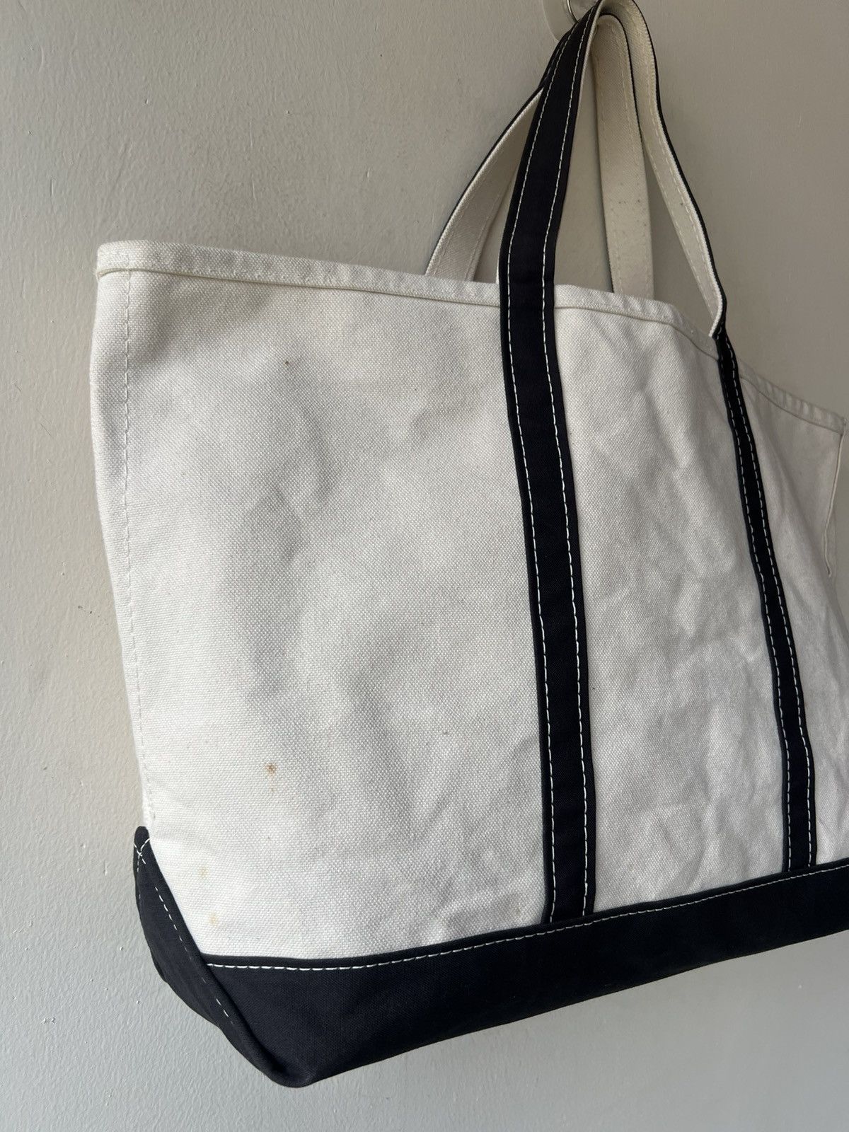 L.L. Bean 80s L.L. Bean Cotton Canvas White Black Big Tote Bag Size ONE SIZE - 22 Thumbnail