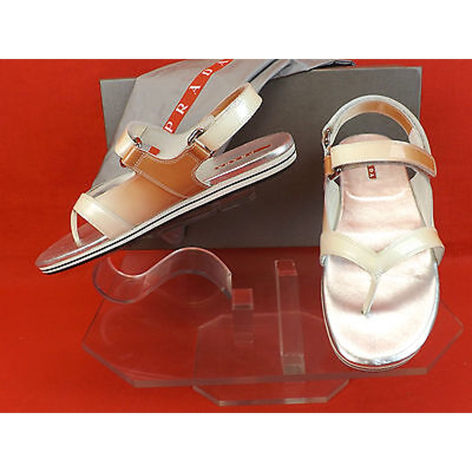 Prada PATENT OMBRE LEATHER FLATS TWO TONE THONG SANDALS 37.5 Size US 7.5 / IT 37.5 - 5 Thumbnail