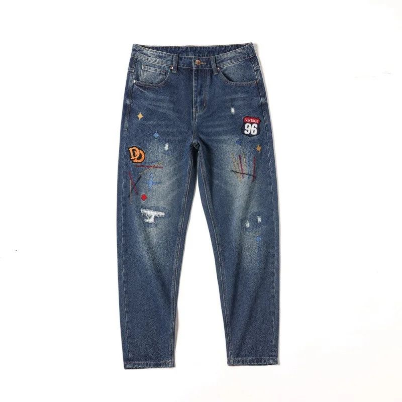 Patchwork Badges Doodle Carrot Y2K Streetwear Jeans
