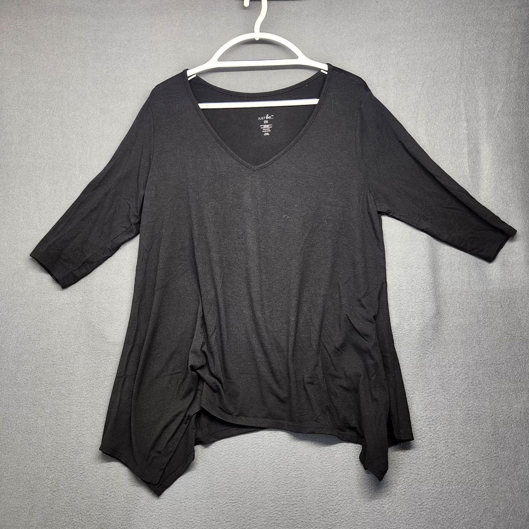 Vintage Just Be Shirt Womens 2X Black V Neck 3/4 Sleeve Stretch Asymmetrical Hem Top Size XXL / US 16-18 / IT 52-54 - 2 Thumbnail