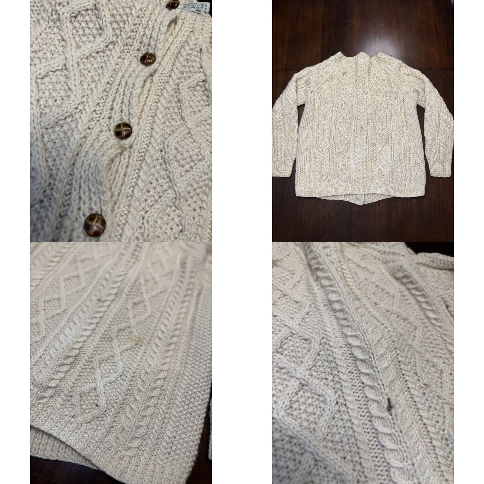 CO Bruckless Co Donegal Cardigan Shirt Women S Cream Wool Knit Raglan Crew Neck Cable Knit Button Ireland Vintage Nature Outdoor 90s Size S / US 4 / IT 40 - 8 Thumbnail