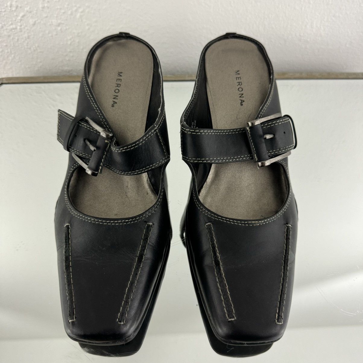 Merona MERONA Vintage Y2K Black Leather Edgy Mary Jane Mule Heels Size US 7.5 / IT 37.5 - 9 Thumbnail