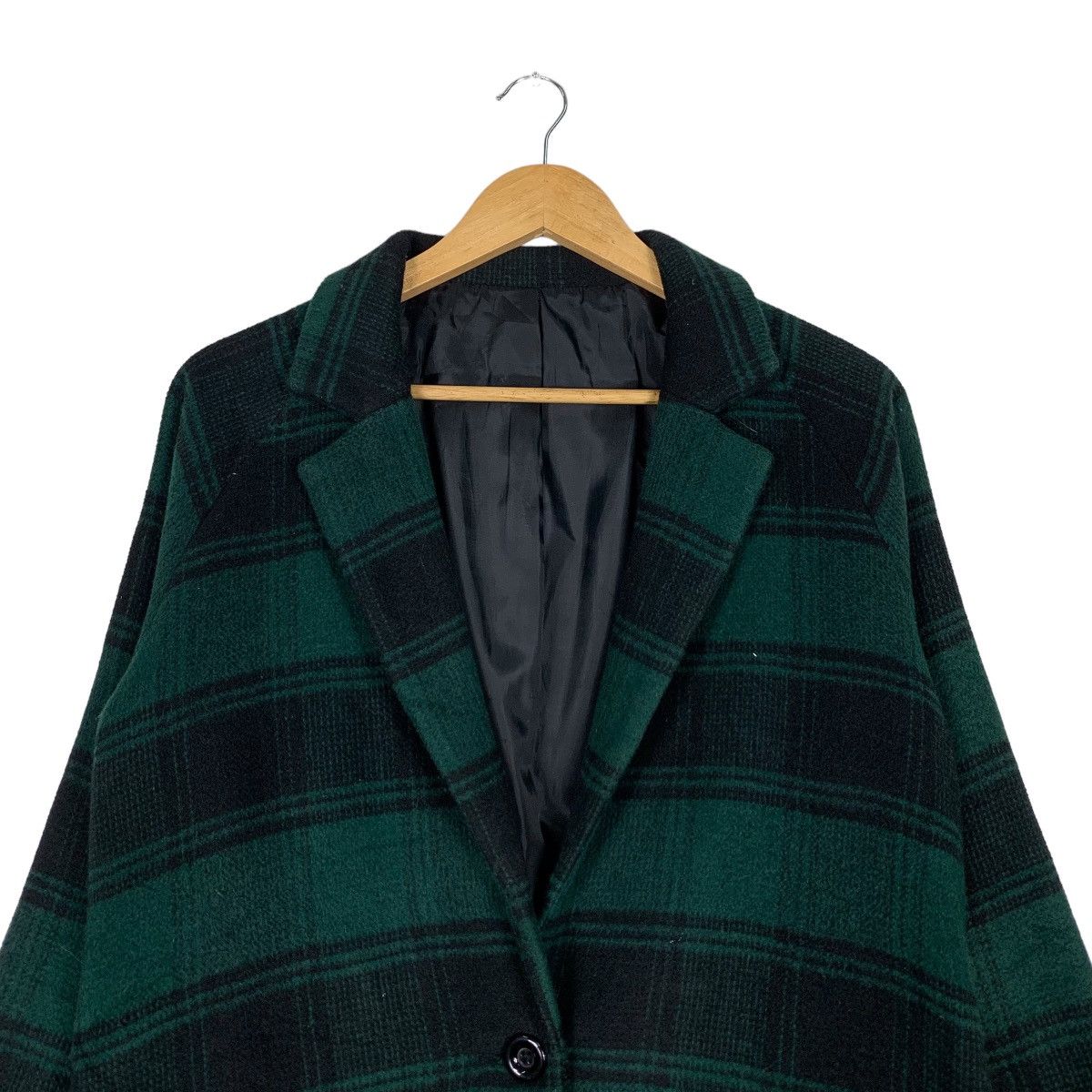 Japanese Brand WORLD WIDE LOVE Green Black Checked Wool Long Coat #1130-C52 Size S / US 4 / IT 40 - 3 Thumbnail
