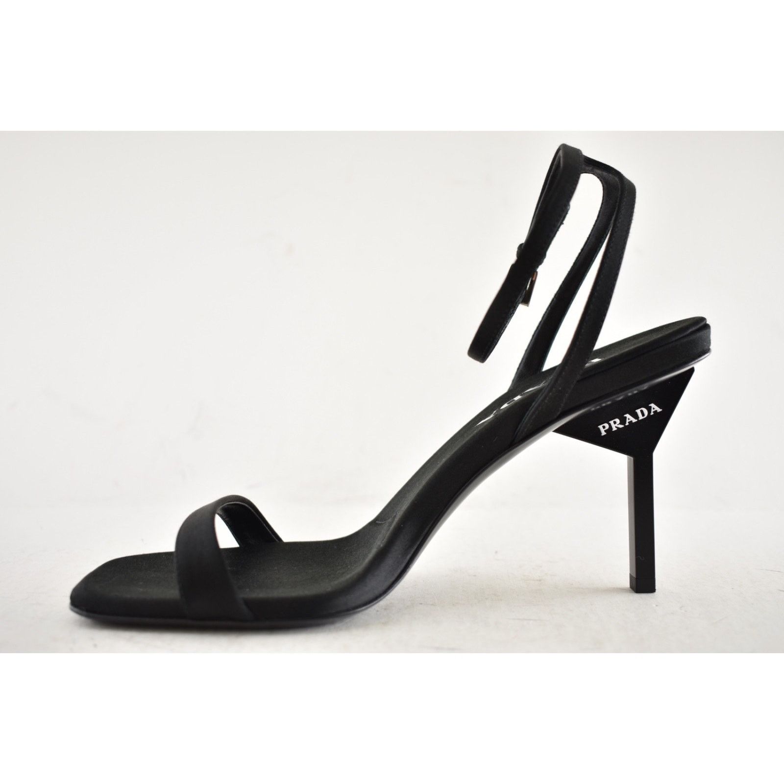 Prada Prada 85mm Black Satin Logo Geometric Heel Sandal 39 Size US 9 / IT 39 - 15 Thumbnail