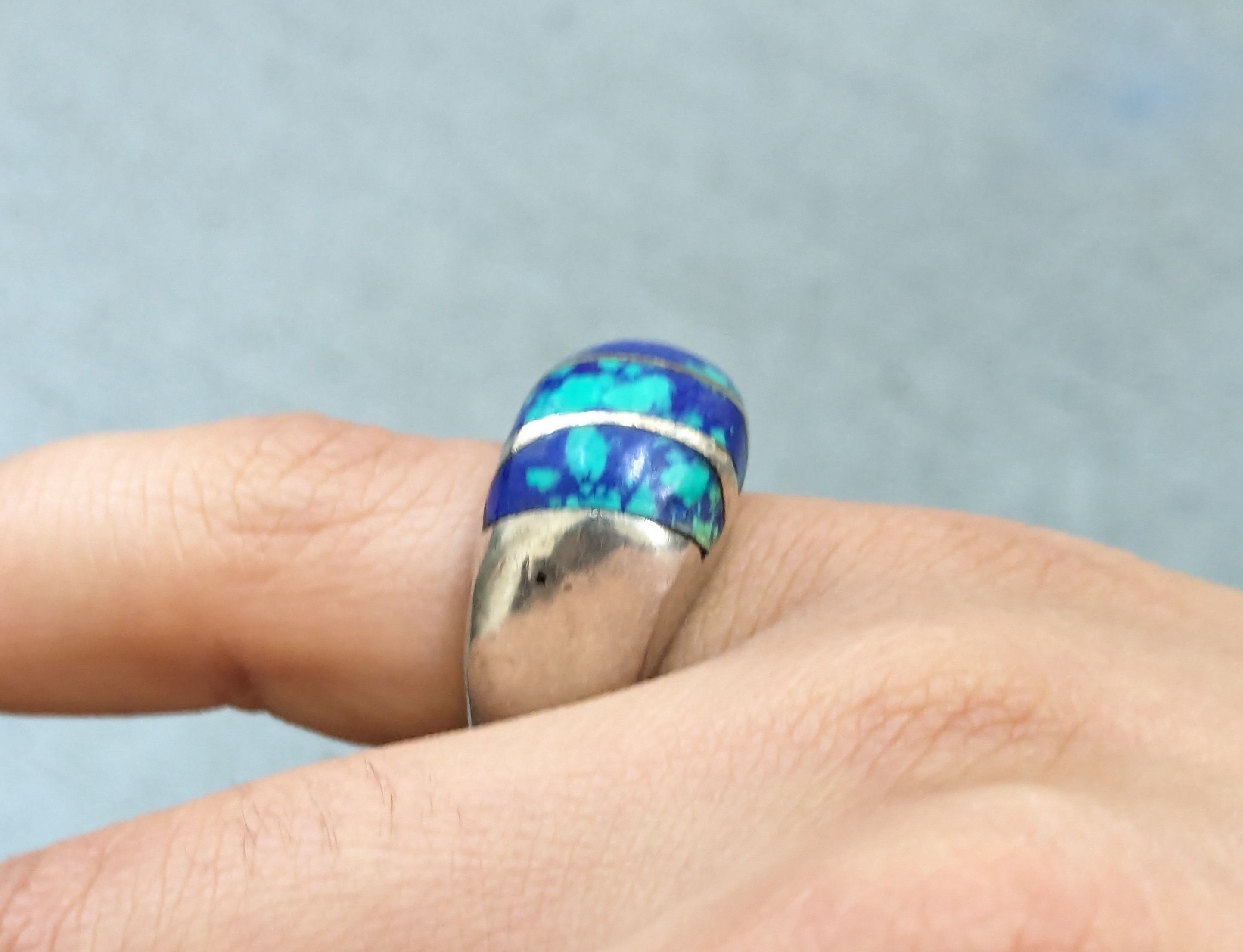 Vintage Sterling Silver Ring 7.25 Azurite Modern Mexico