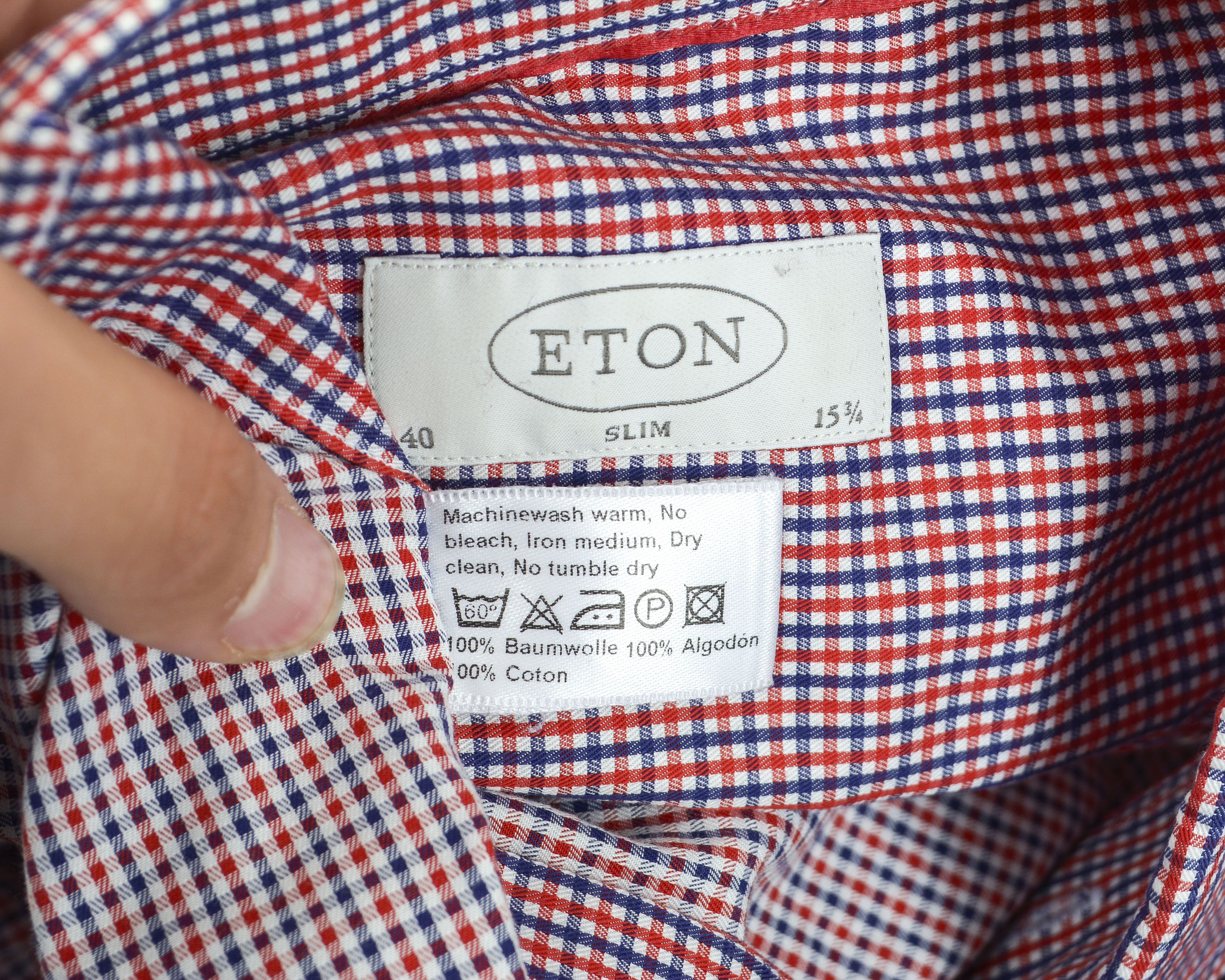 Eton 15 3/4" Slim Fit Single Cuffs Check Tartan Shirt Work Office Size US M / EU 48-50 / 2 - 6 Thumbnail