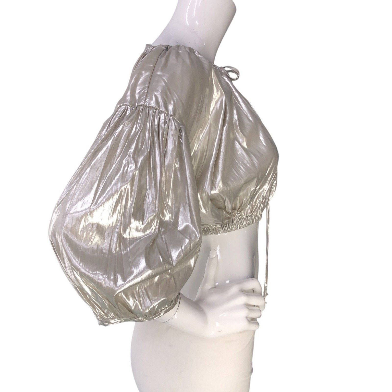 Ciao Lucia Ciao Lucia Top XS Octavia Foiled Satin Cropped Puff Sleeve Size XS / US 0-2 / IT 36-38 - 9 Thumbnail