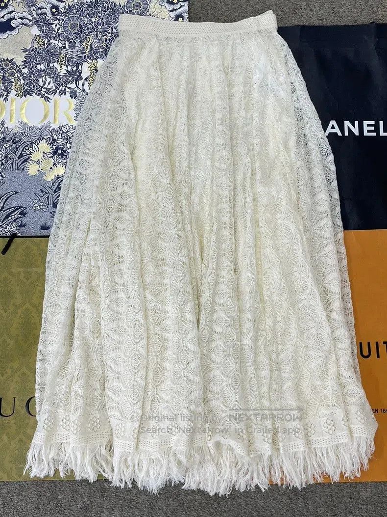Dior Dior Ivory Lace Fringe Knit Skirt. Size US 38 / EU 54 - 1 Thumbnail