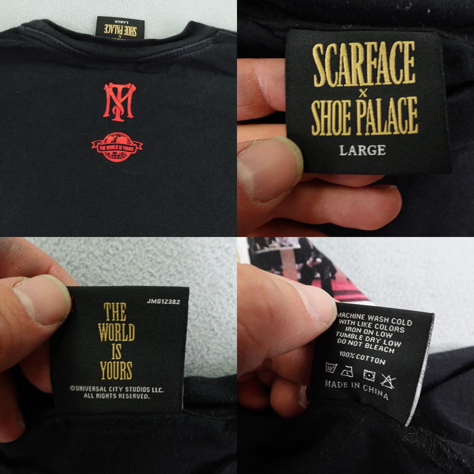 Palace VINTAGE Scarface Shirt Mens Large Black Shoe Palace The World Is Yours Tony Montana Graphic Tee 90s Mens Large Black Shirt Size US L / EU 52-54 / 3 - 8 Thumbnail