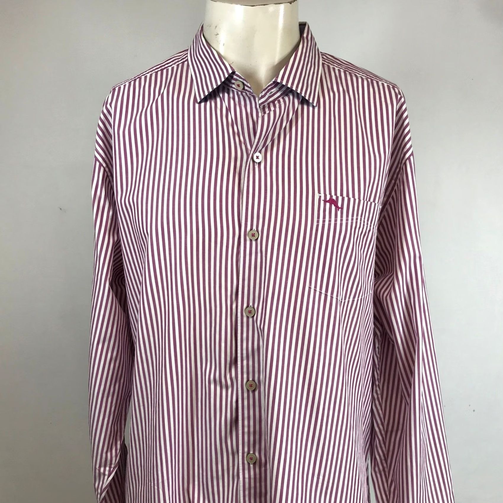 Tommy Bahama Tommy Bahama Mens XL Striped Button-Down Shirt Burgundy White 100% Pima Cotton Size US XL / EU 56 / 4 - 2 Thumbnail