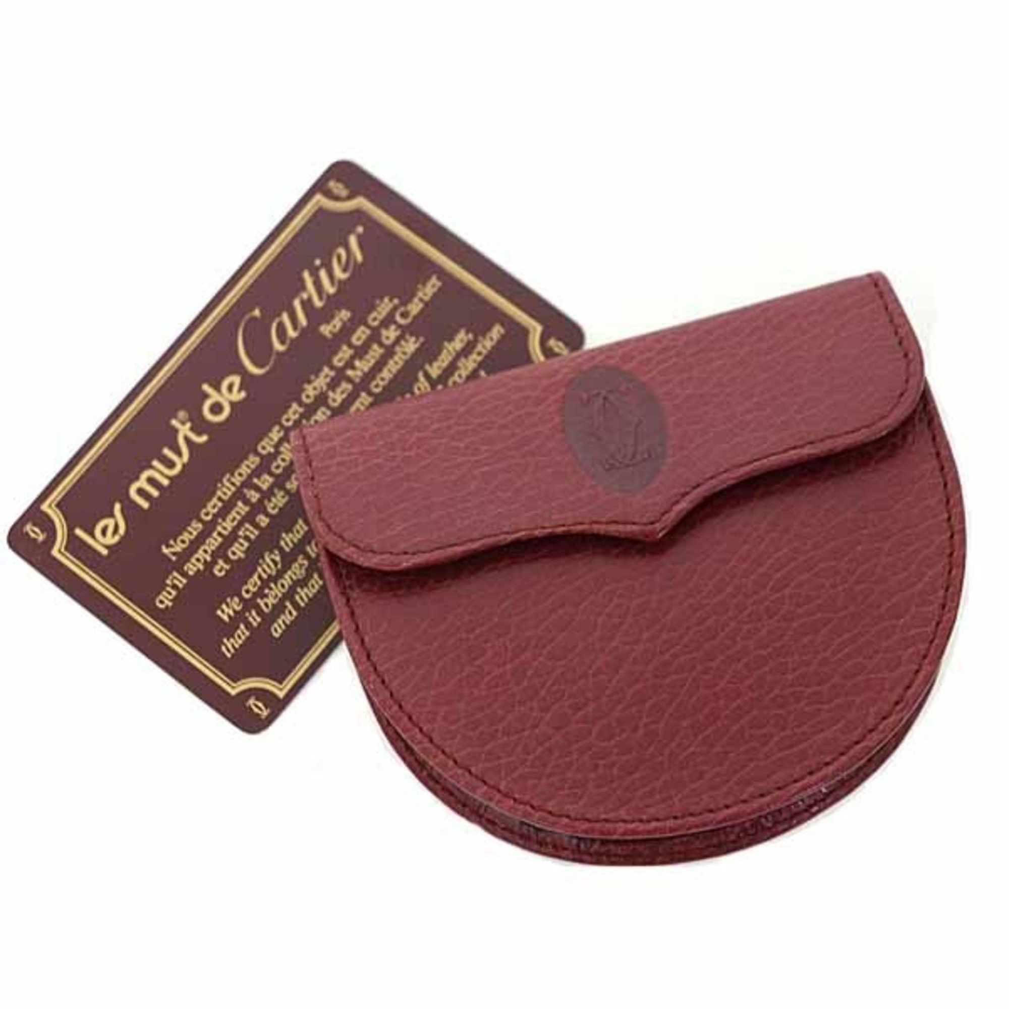 Cartier Cartier Must Line Coin Case Purse Leather Grained Bordeaux Dark Red Size ONE SIZE - 1 Thumbnail