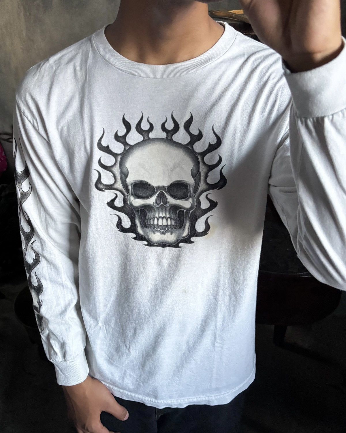 Vintage Crazy Vintage Tee Skull Y2k Longslvee White WCC💀 Size US M / EU 48-50 / 2 - 1 Thumbnail