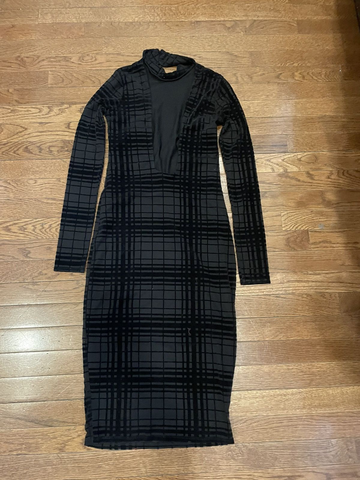 Asos ASOS black & sheer velvet textured plaid print bodycon dress Size M / US 6-8 / IT 42-44 - 2 Thumbnail